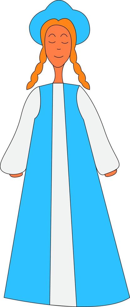 A happy girl in a national dress, vector or color illustration.