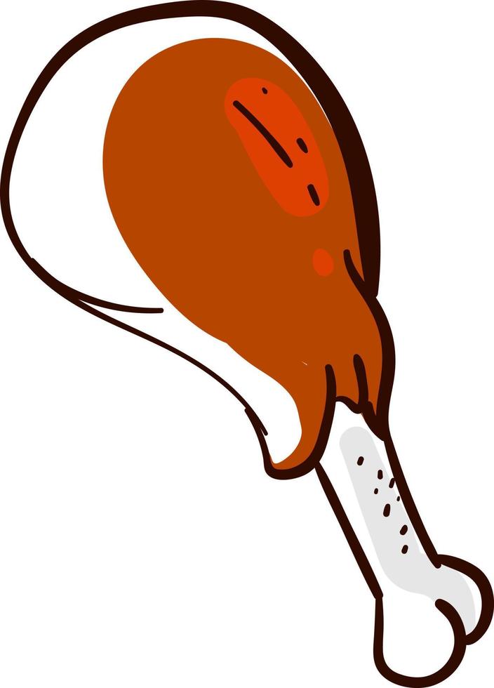 Chicken leg drawing, illustration, vector on white background.