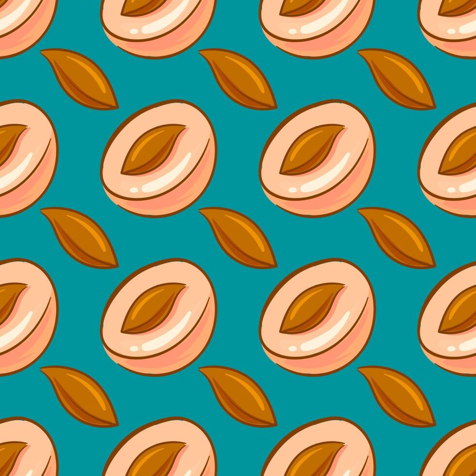 Apricot pattern, seamless pattern on blue background. vector