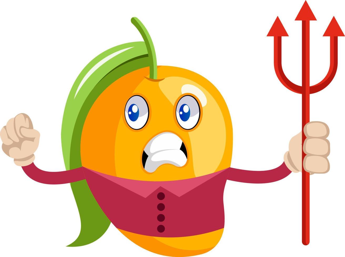 Mango with devil spear, illustration, vector on white background.