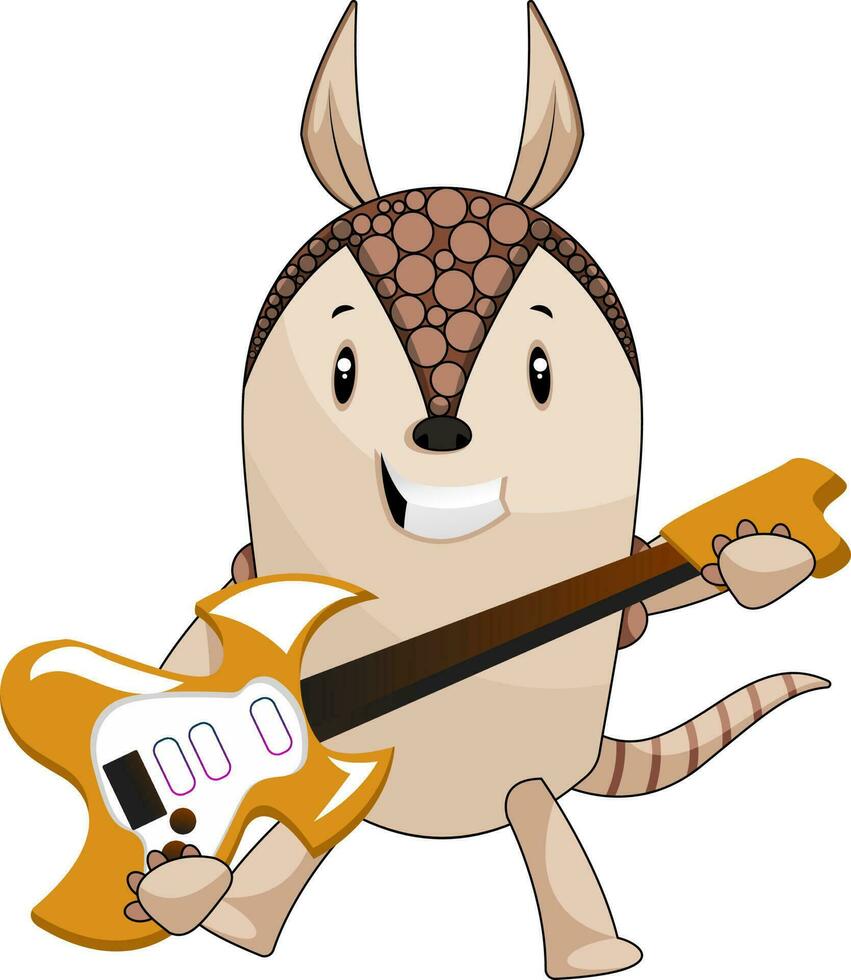 Armadillo playing guitar, illustration, vector on white background.