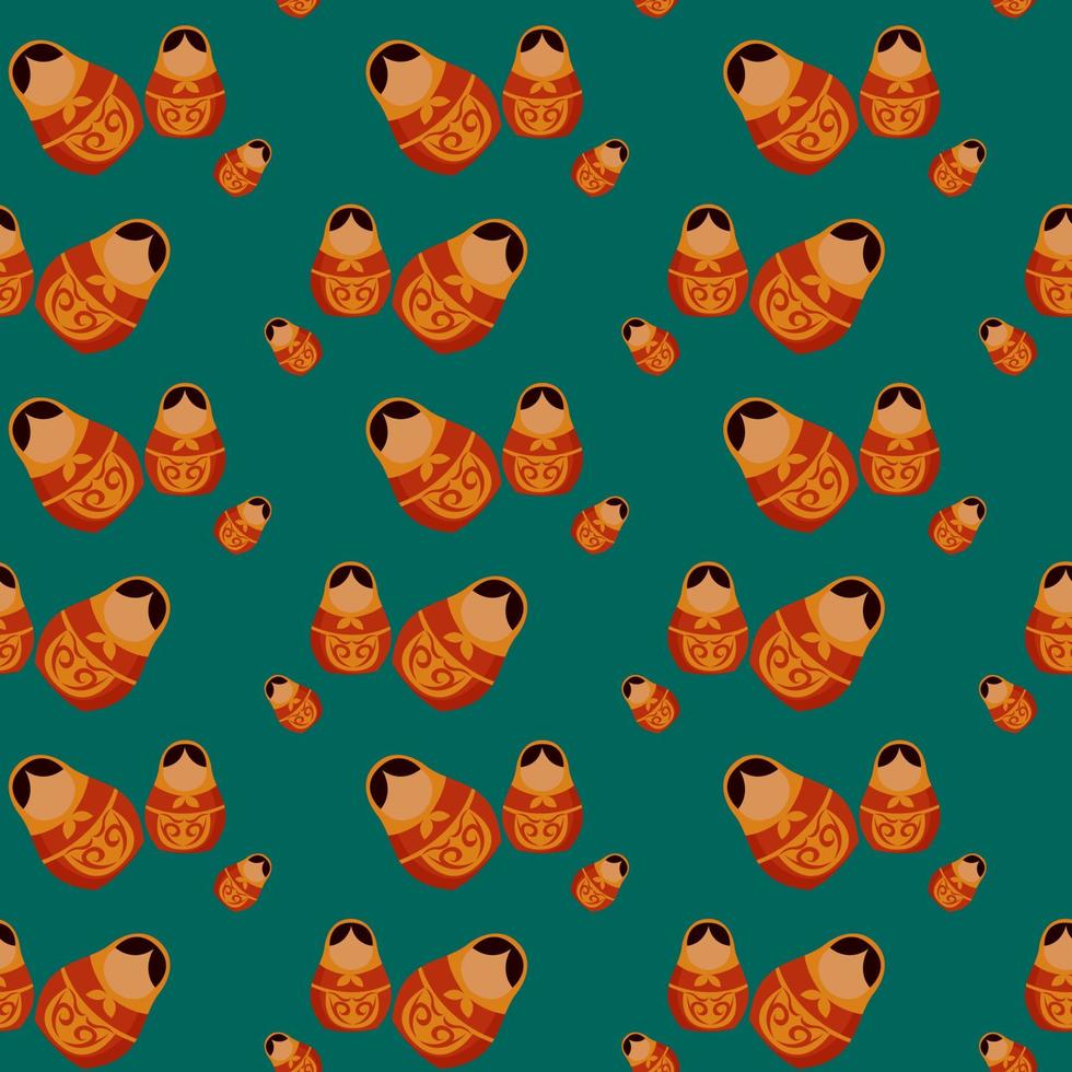 Small Matrioshka , seamless pattern on a green background. vector
