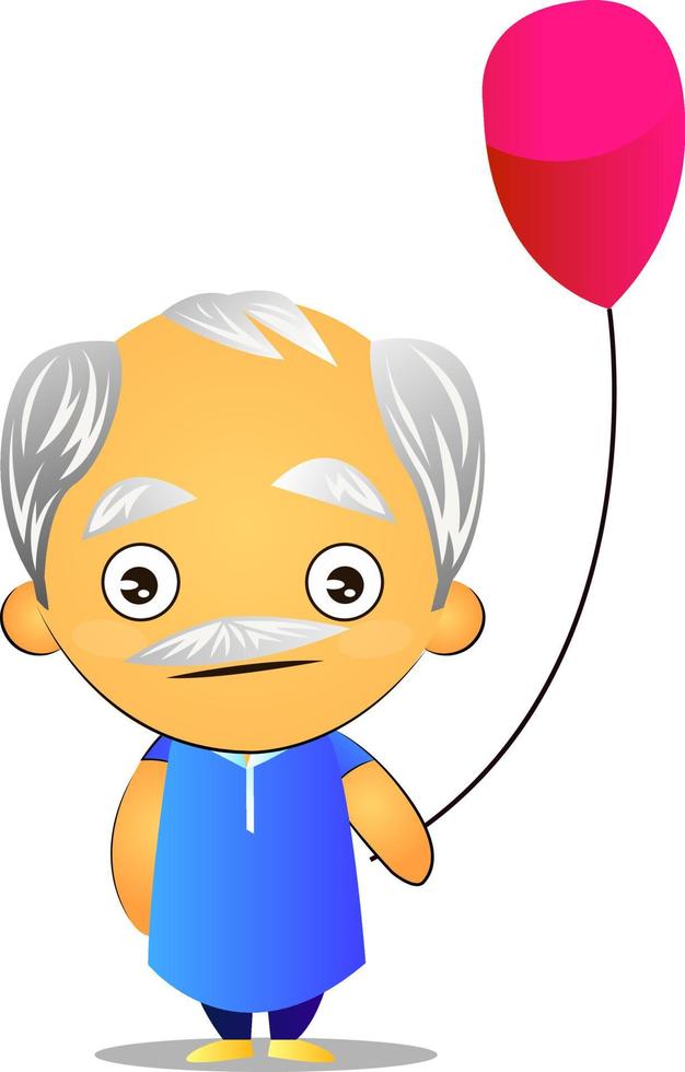 viejo sosteniendo globo, ilustración, vector sobre fondo blanco.