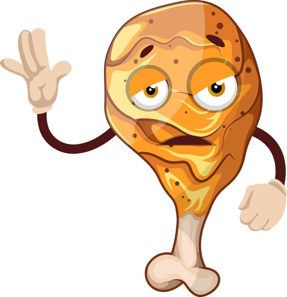Tired, fried chicken, illustration, vector on white background.