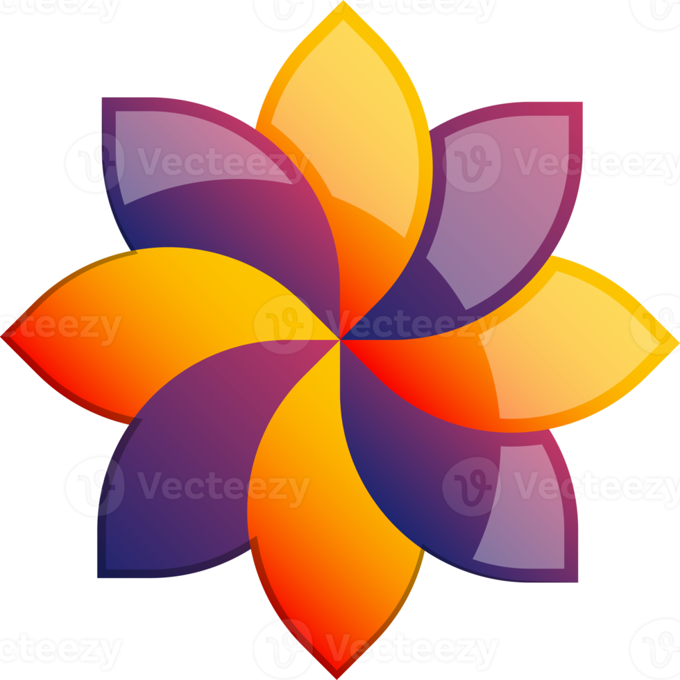 Abstract eight petal flower logo illustration in trendy and minimal style png
