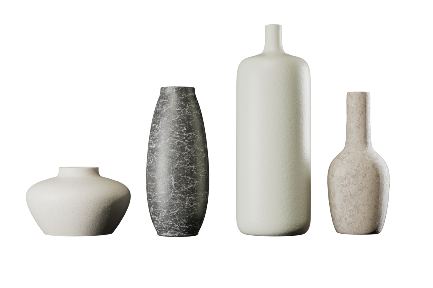 White ceramic vases decor without background 3d render. png