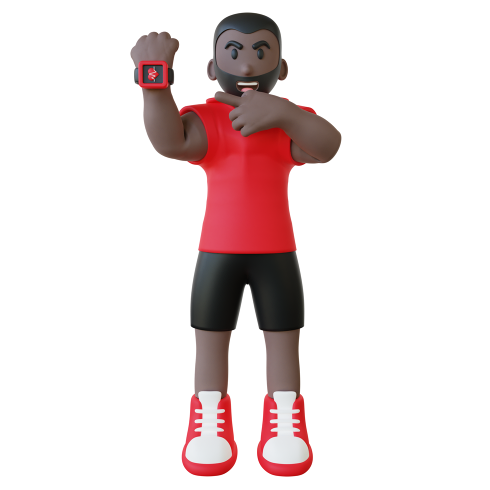3d illustration of a guy with smartwatch cardio record png