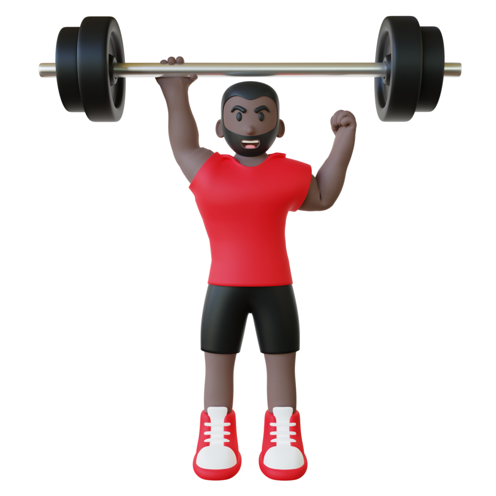 3d illustration of a strong guy lifting heavy barbell with one hand png