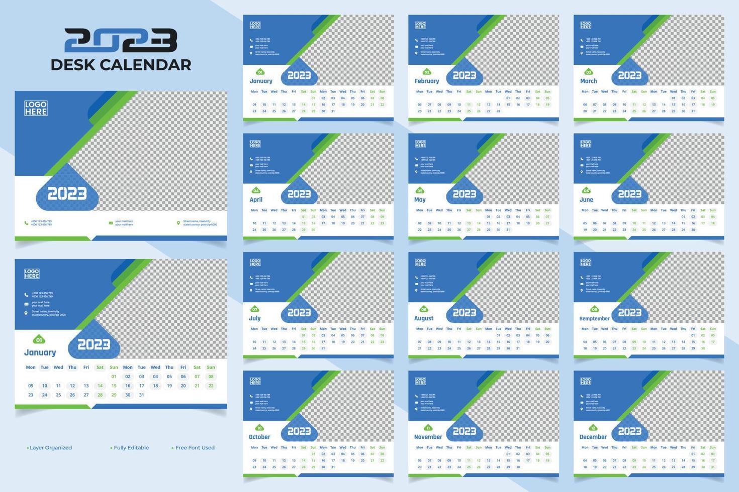 diseño de plantilla de calendario de escritorio moderno y creativo 2023 vector