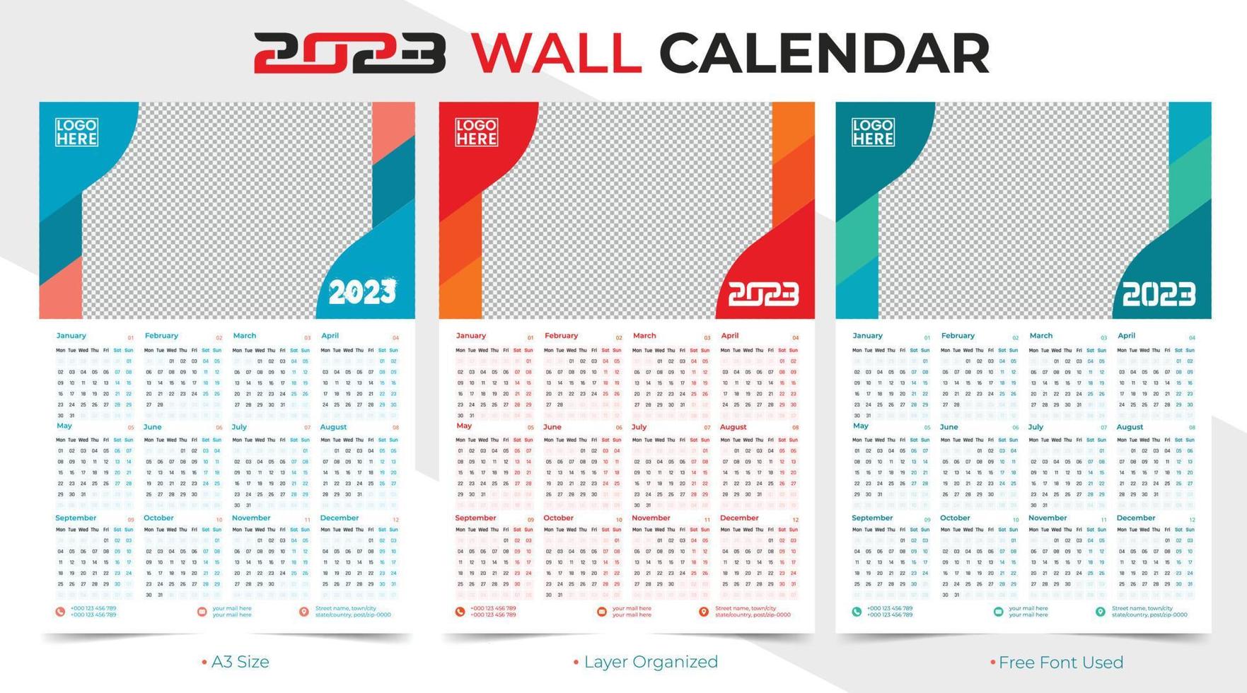 Modern and Minimalist 2023 Happy New Year Calendar Template Design vector