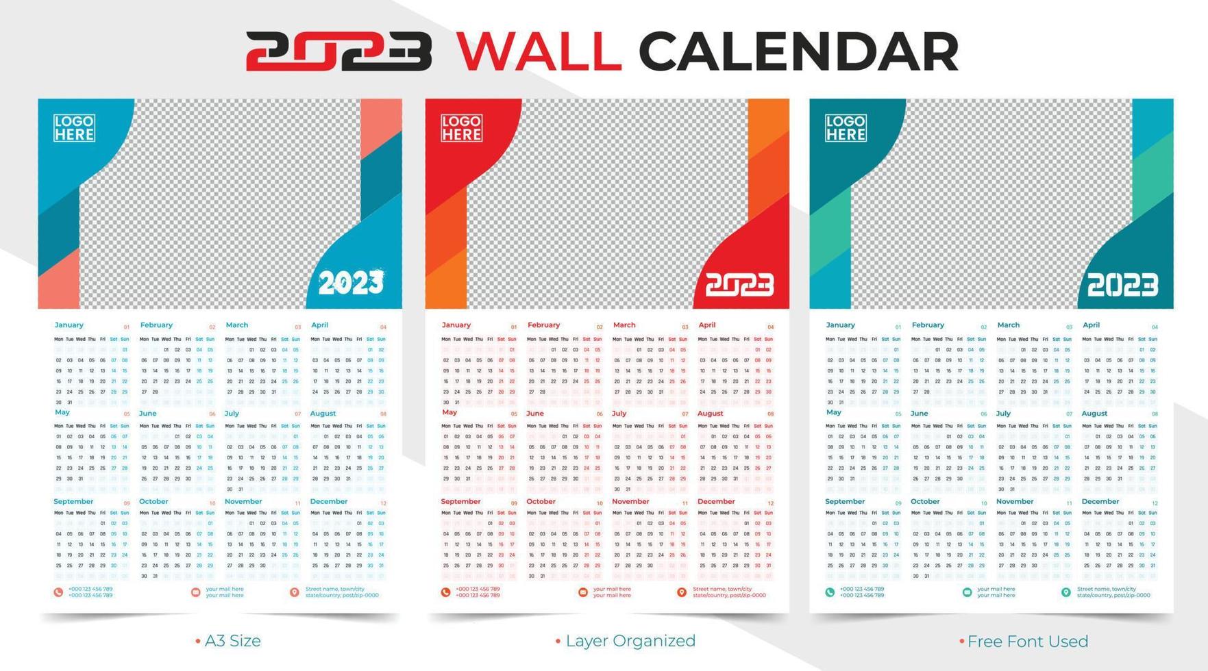 Modern and Minimalist 2023 Happy New Year Calendar Template Design vector