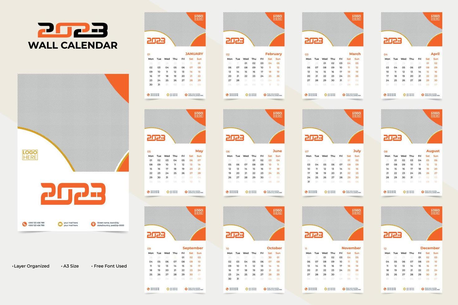 Abstract and Creative Wall New Year 2023 Calendar Template Design vector