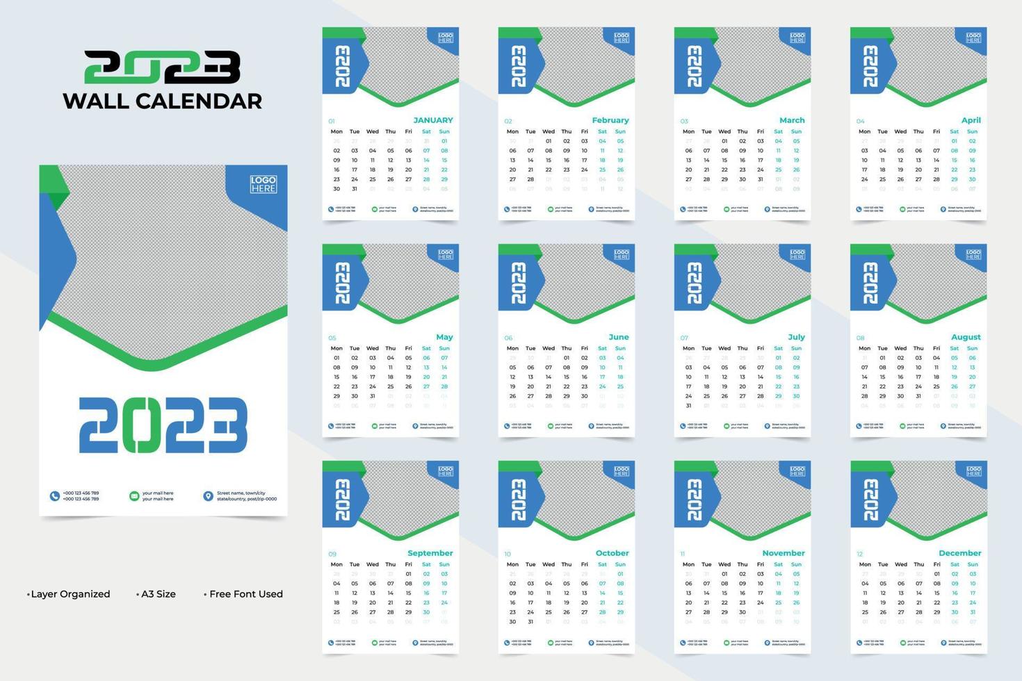 Abstract and Stylish Wall New Year 2023 Calendar Template Design vector