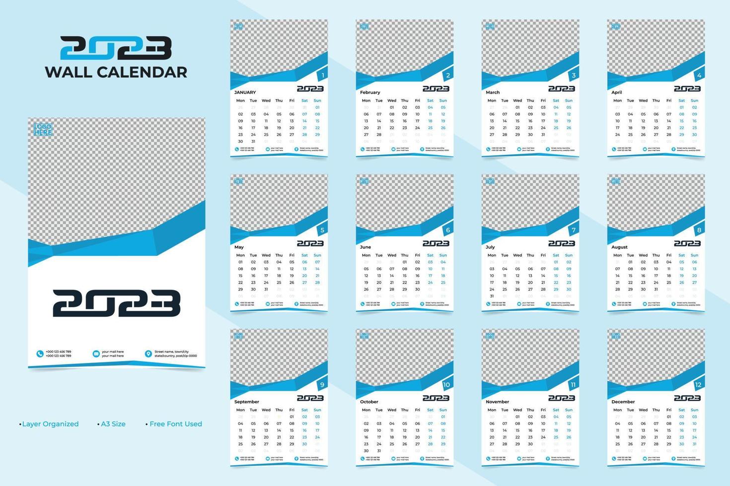 New year 2023 simple and creative wall calendar template design vector