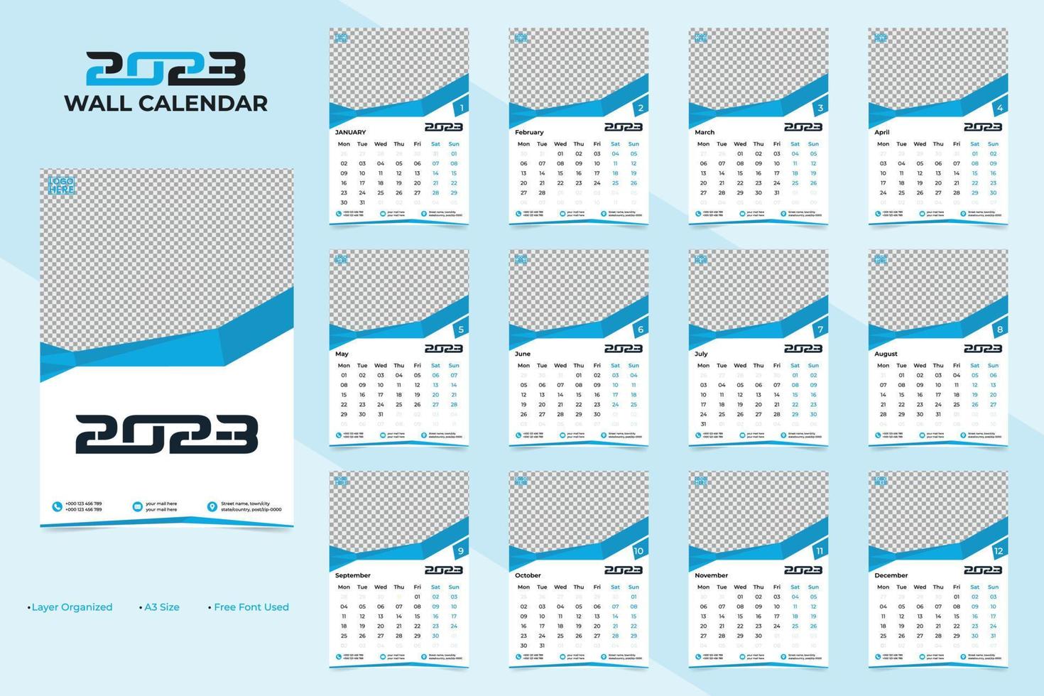 New year 2023 simple and creative wall calendar template design vector