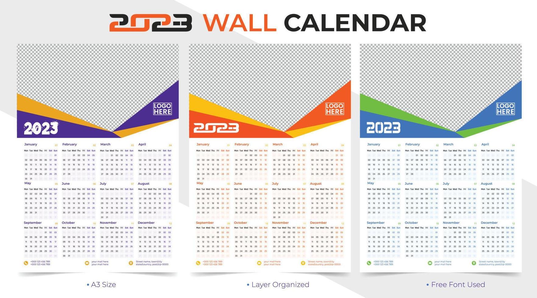 Abstract and Creative One Page New Year 2023 Calendar Tempalte Design vector