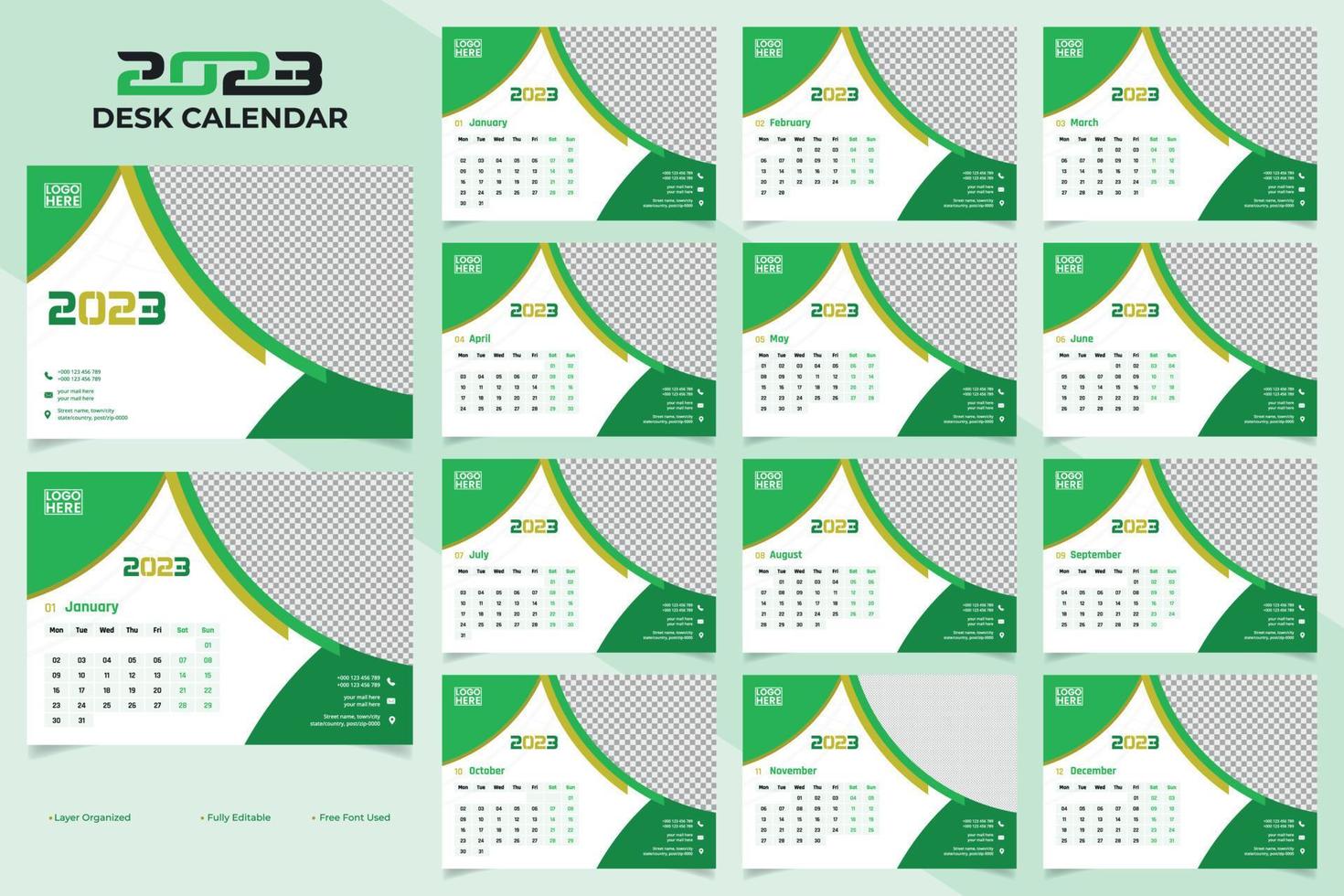 año nuevo 2023 diseño de plantilla de calendario de escritorio simple y creativo vector