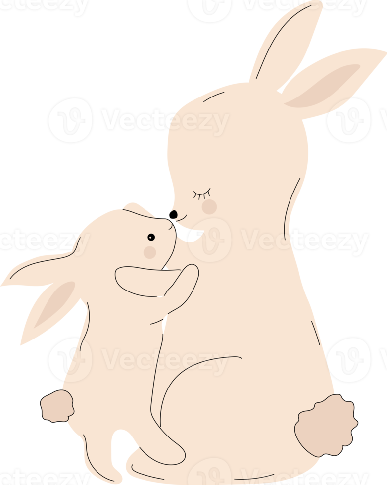 2 cute rabbits, mom and baby. Mascot 2023. Isolated flat png