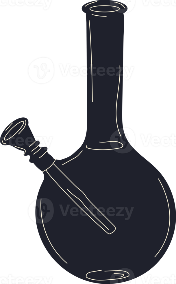 Glass bong for smoking weed. Hand drawn trendy png