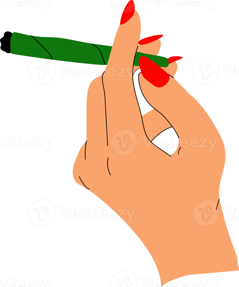 Hands holding a lighter and a cigarette.  in cartoon style. All elements are isolated png