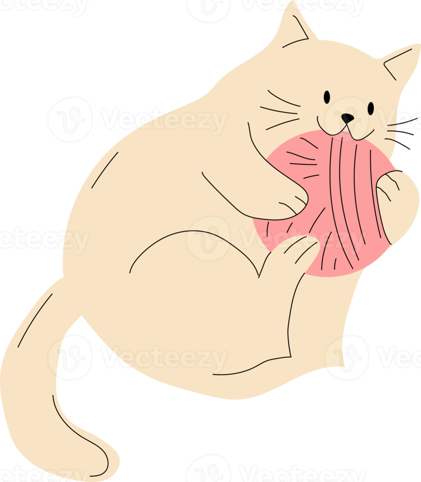 Cute cat with Knitting and balls of yarn. png