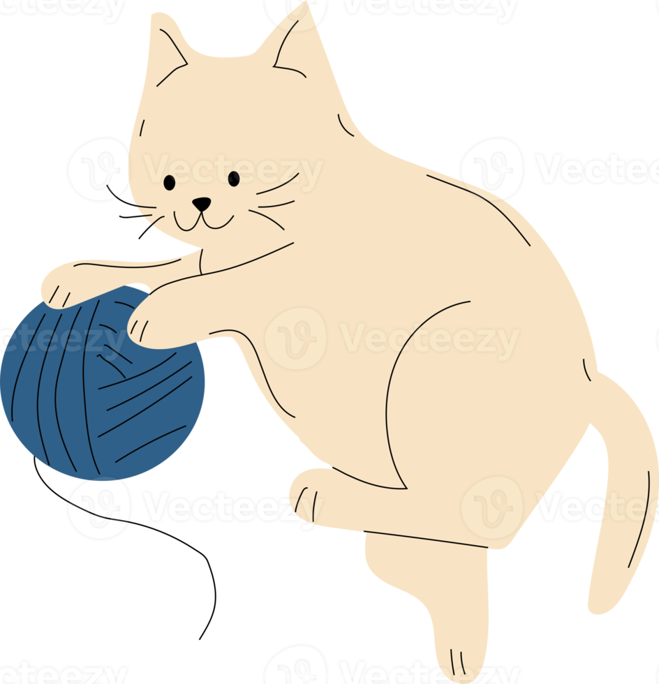 Cute cat with Knitting and balls of yarn. png