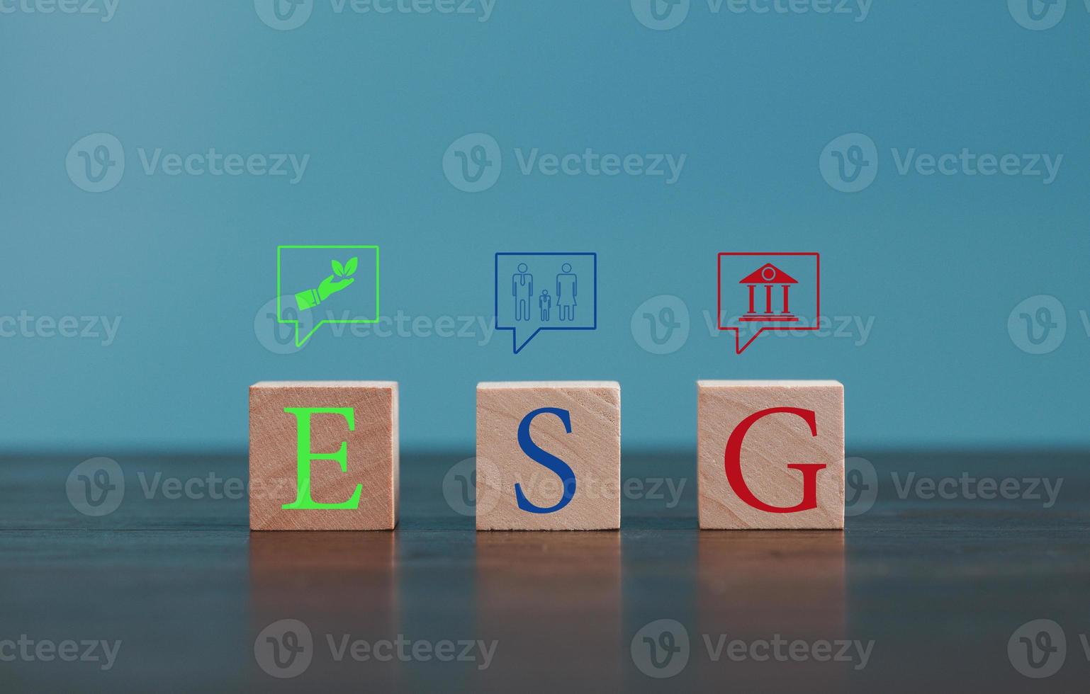 ESG - short for environmental social governance. Environment is company's responsibility. Social is employees, suppliers, customers. Governance is effective, transparent, auditable management. photo