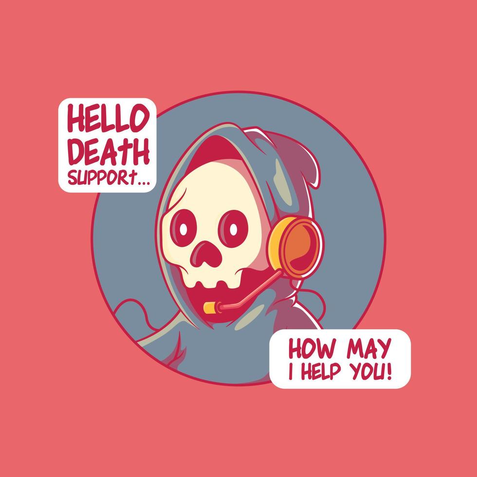 Reaper character working as a tech assistant vector illustration. Funny, work, technology design concept.