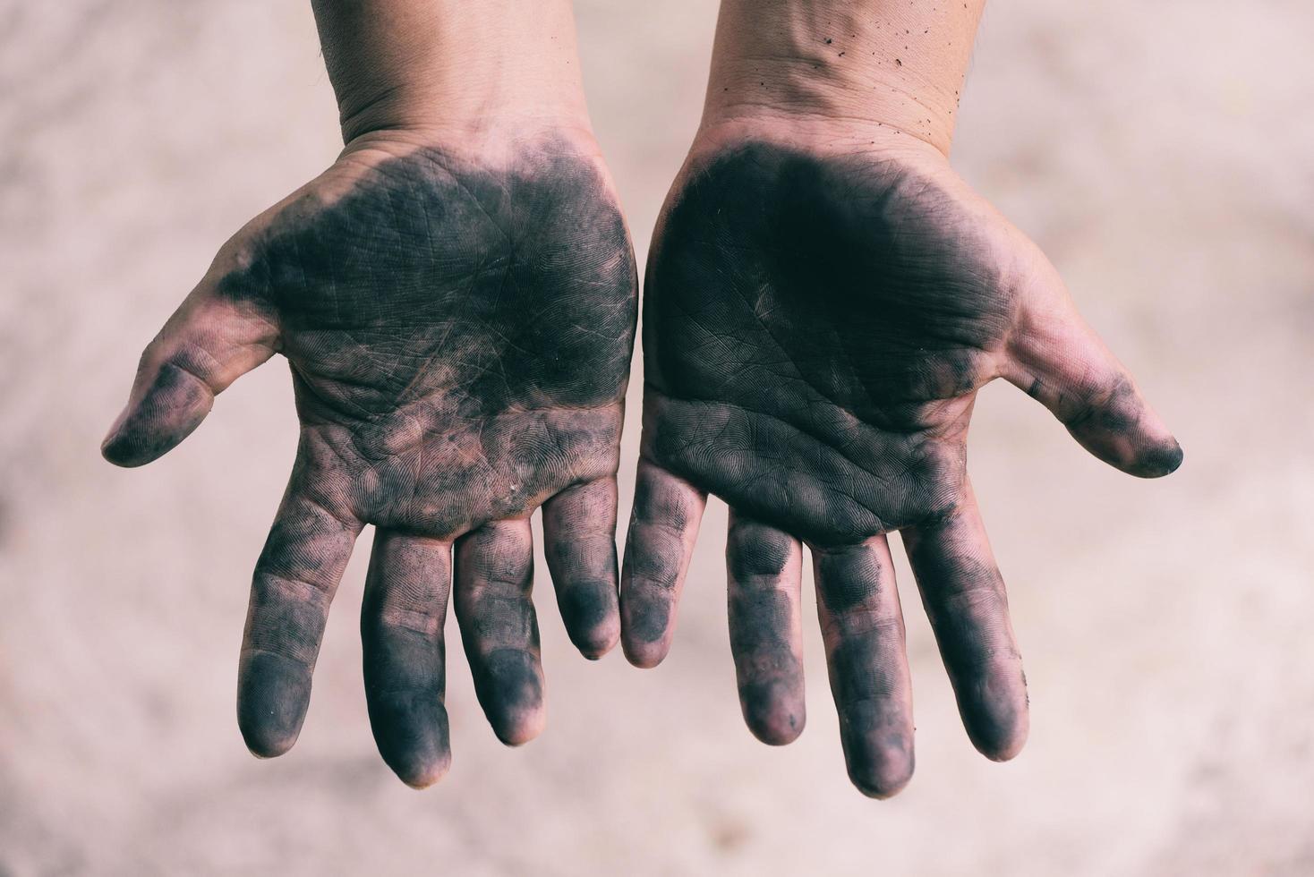 Dirty hands worker hands man - Open hands stained photo