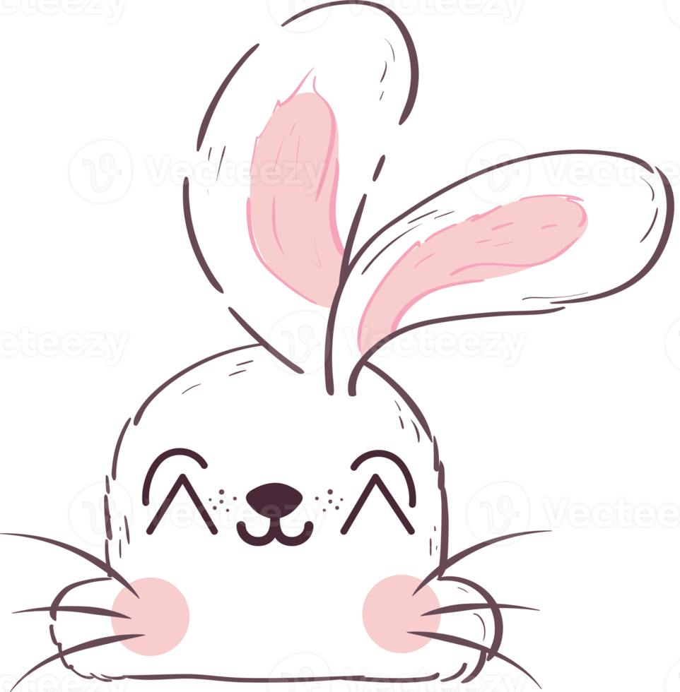 Rabbits Set. Outline Bunnies Faces. Simple cute silhouette faces of hares png