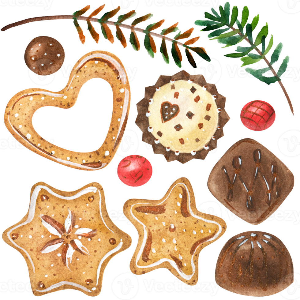 doux paquet de noël avec des biscuits au gingembre et des bonbons png