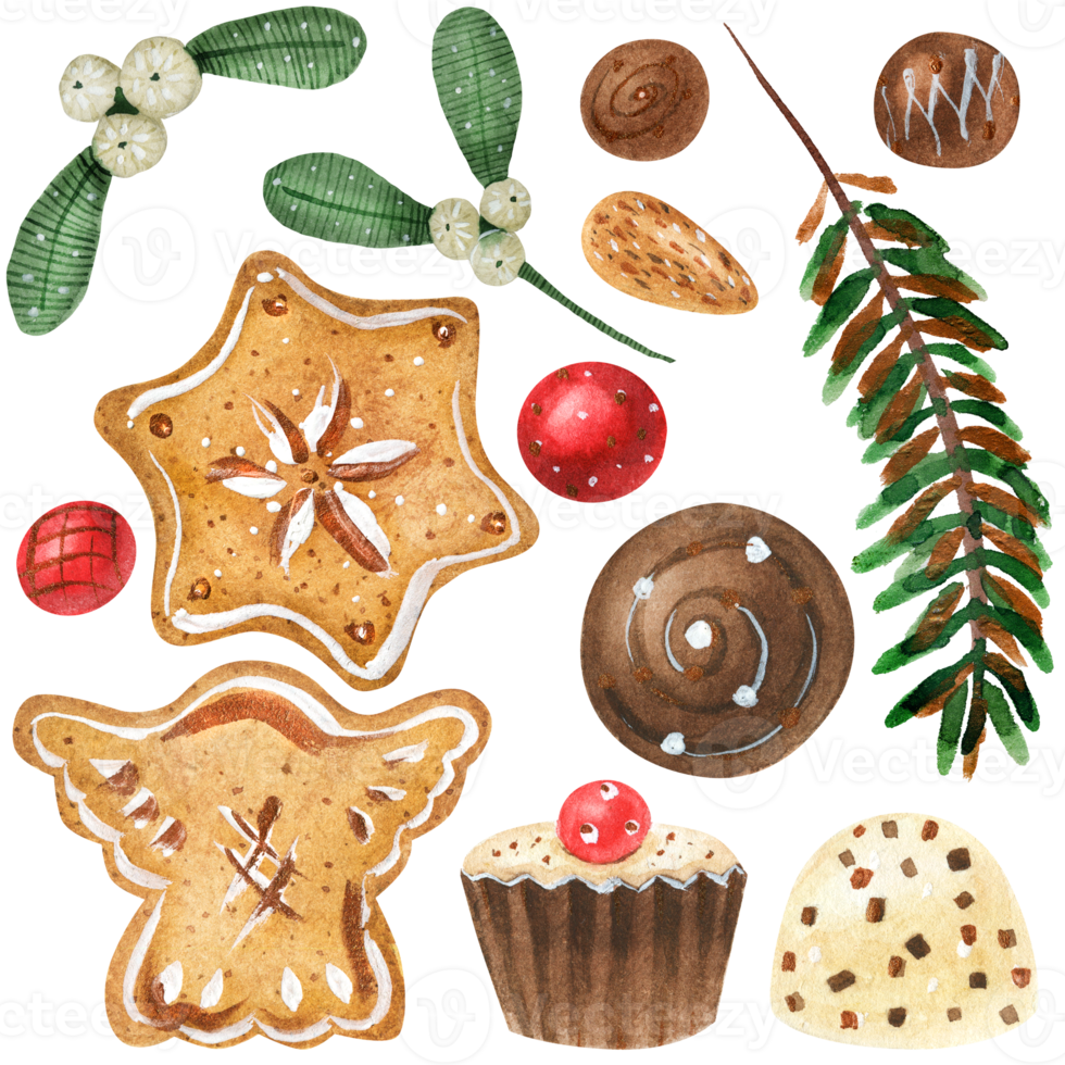 Sweet Christmas bundle with ginger cookies and candies png