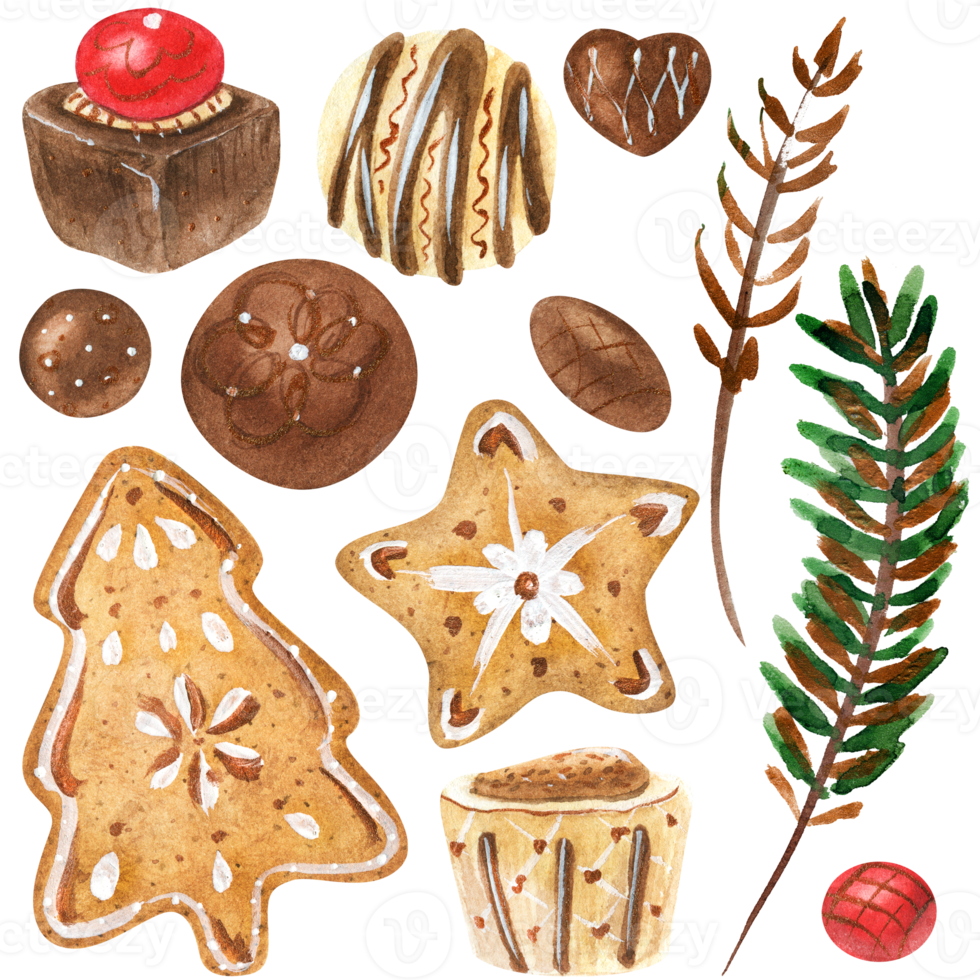 Sweet Christmas bundle with ginger cookies and candies png