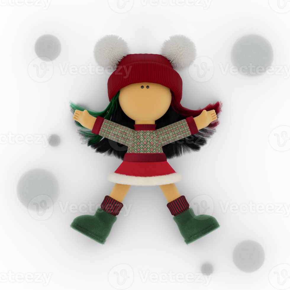 Cute rag doll in a knitted Christmas sweater like a perfect snow angel png