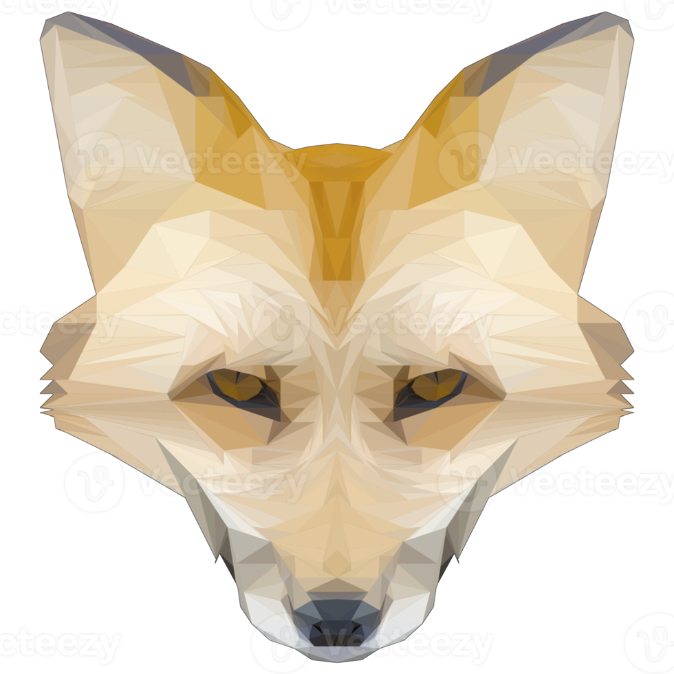 Low poly model of a Fox's head isolated on a transparent background png