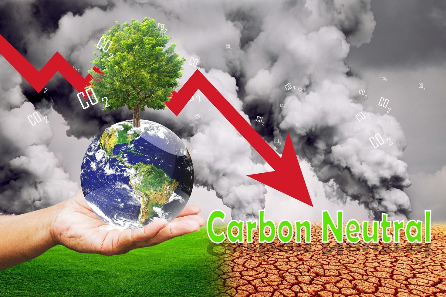 concepto de reducción de carbono neutral para prevenir el calentamiento global. reducción de las emisiones de gases de efecto invernadero co2 caballete. Amigable con el medio ambiente. mejorando la eficiencia energética. carbono neutral. foto