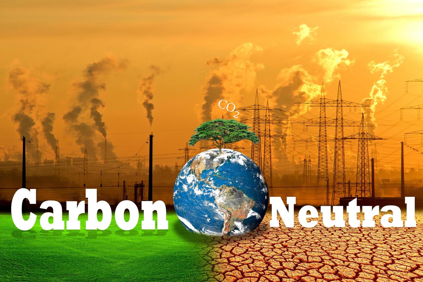 concepto de reducción de carbono neutral para prevenir el calentamiento global foto