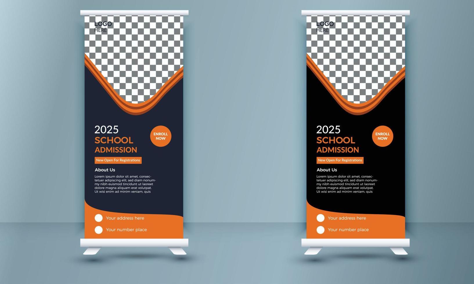 School Admission roll up banner post template for school, college, university, coaching center template design vector