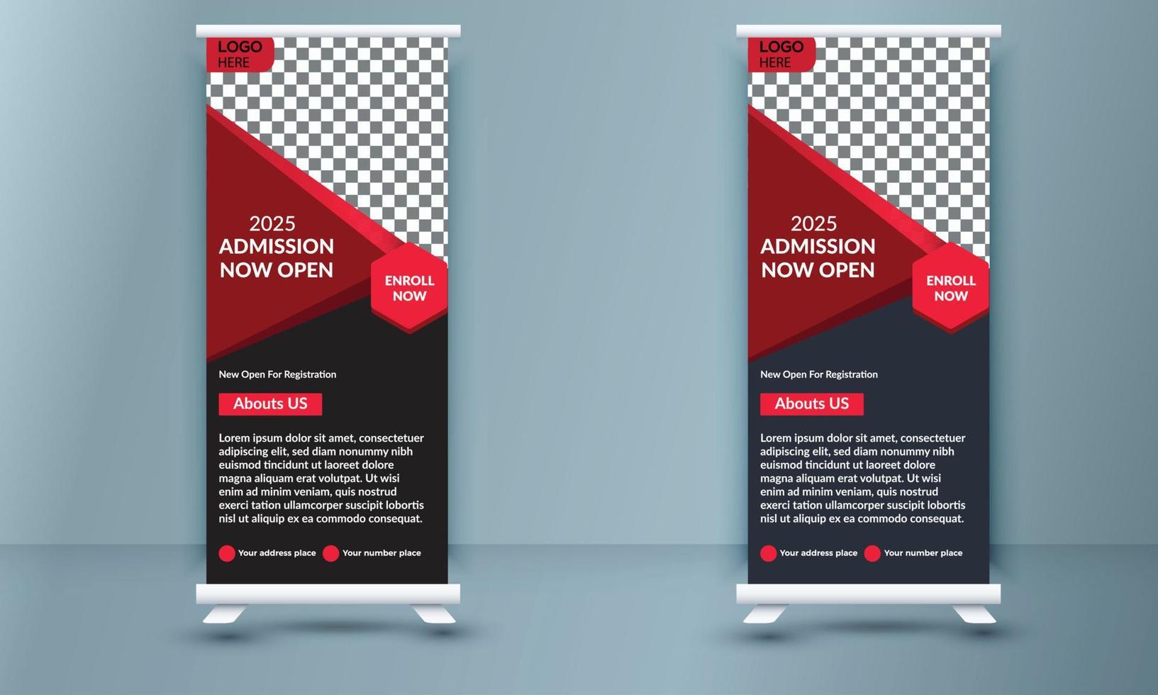 School admission roll up banner template Vector, school admission roll up banner design for school, college, university, coaching center template design vector