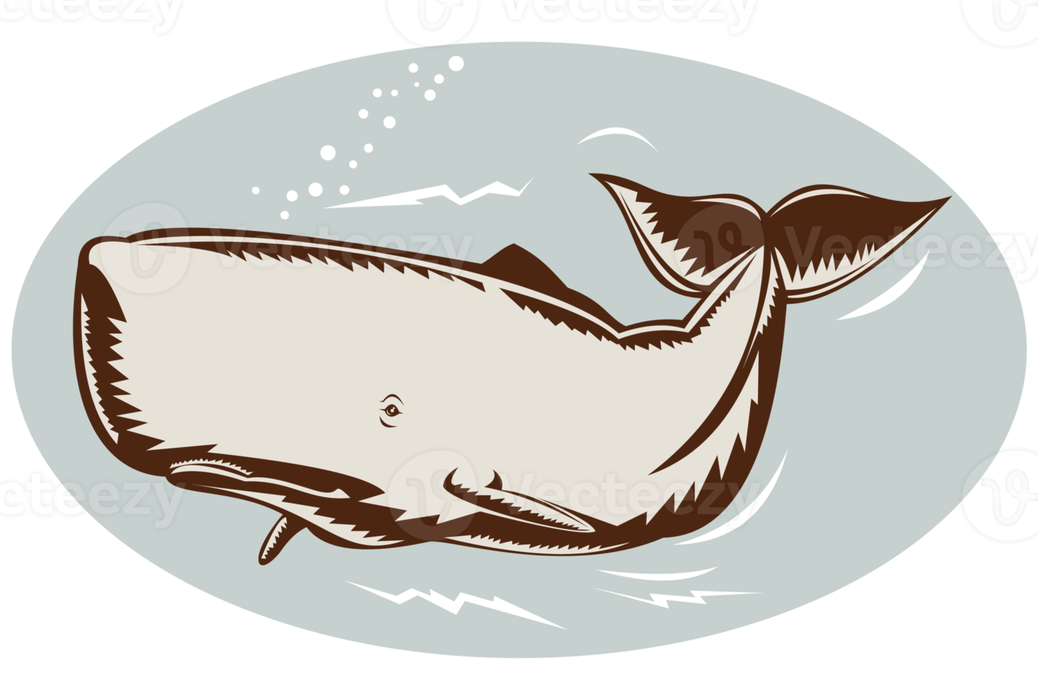 Whale Retro Woodcut png