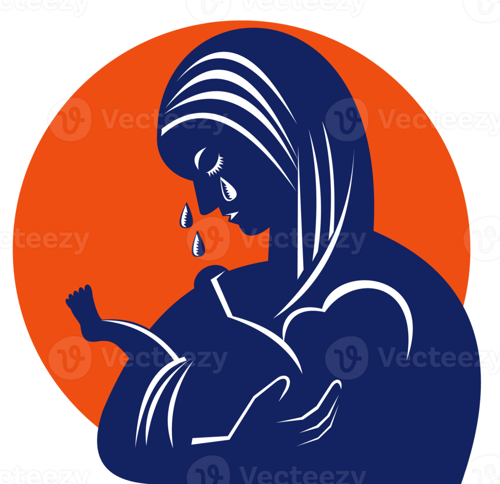 Mother and Child Tears Retro png