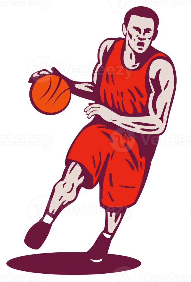 Basketball Player Dribbling Ball Retro png