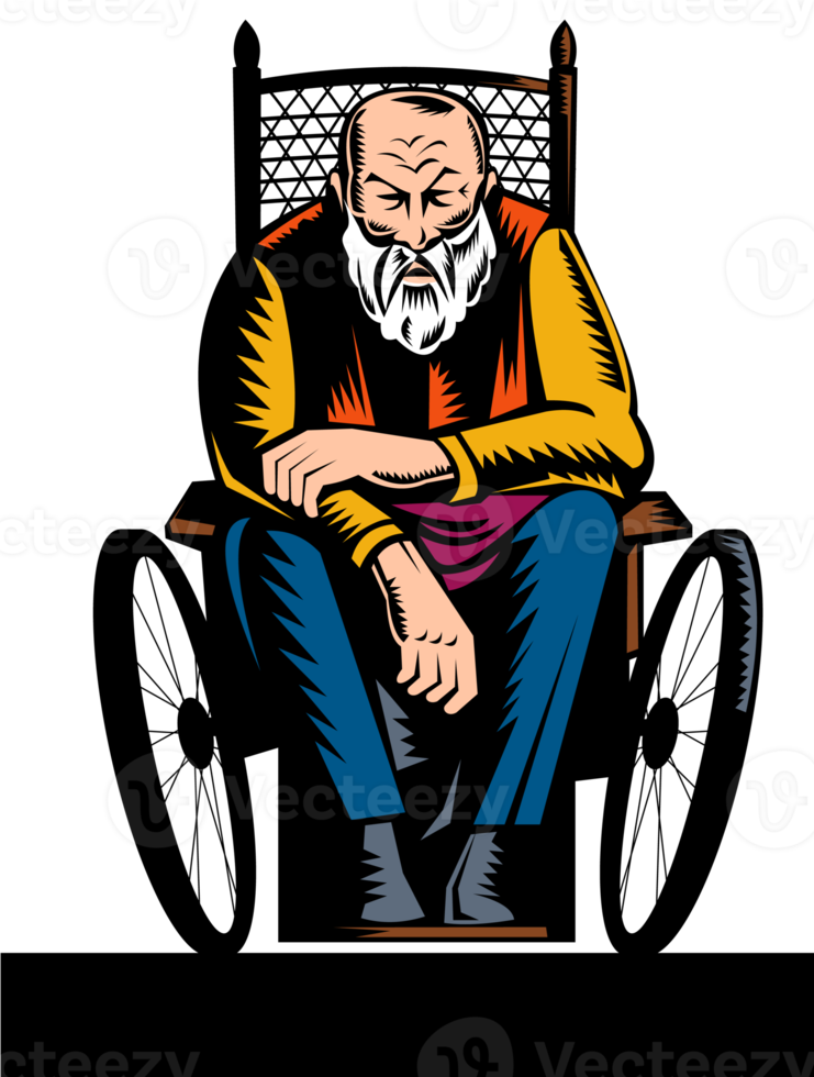 Old handicapped man sitting on wheelchair png