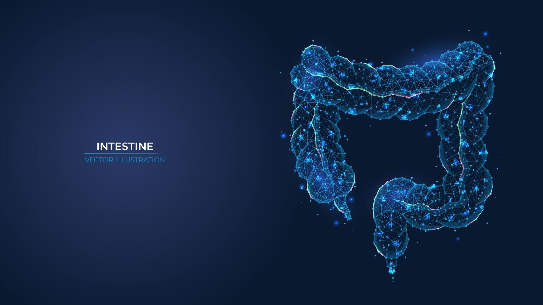 Futuristic abstract symbol of the human intestine. Concept of gastrointestinal pain and cancer treatment. Low poly geometric 3d wallpaper background vector illustration.