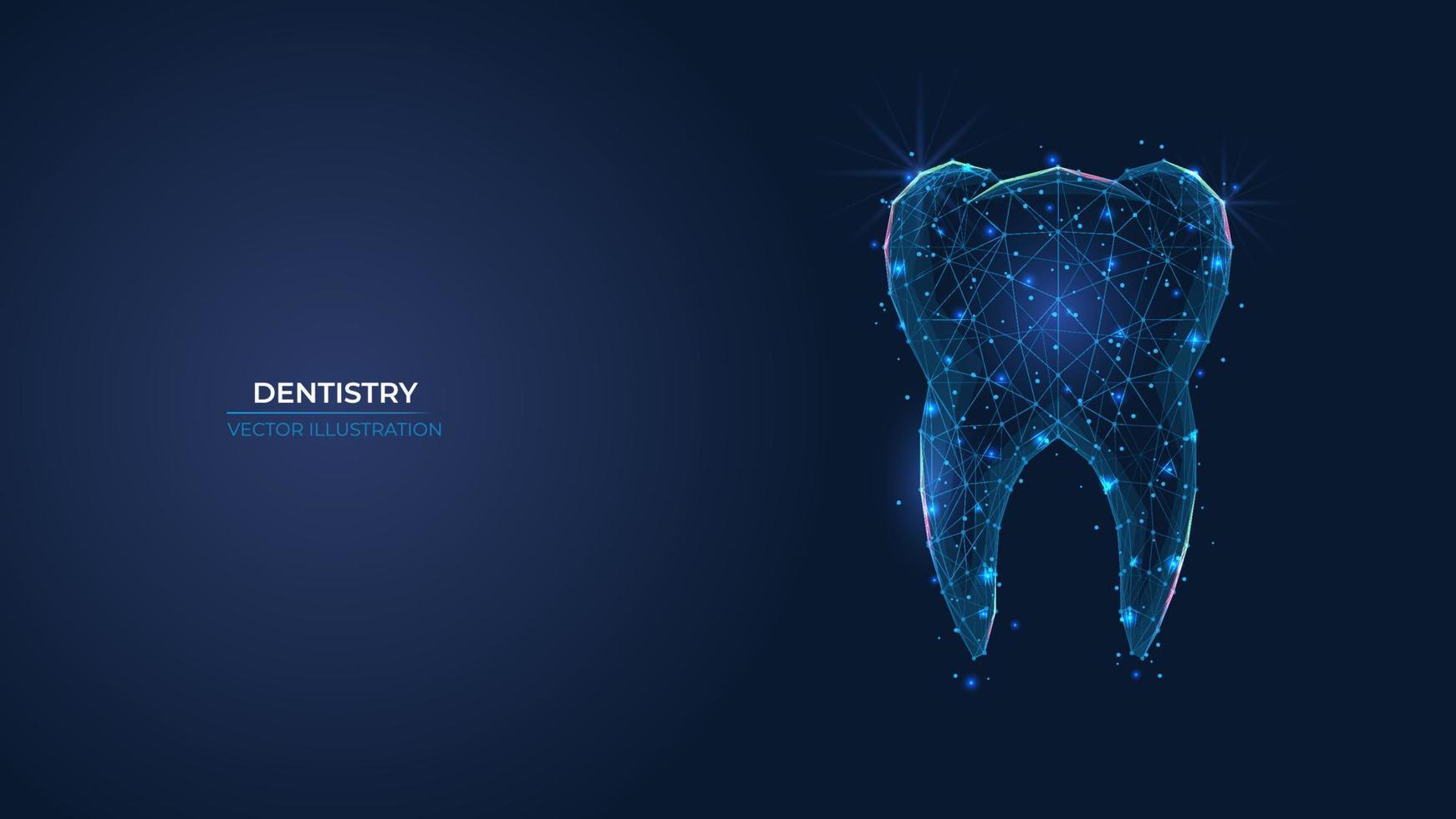 Futuristic abstract tooth symbol. Dental treatment concept. Low poly geometric 3d wallpaper background vector illustration.
