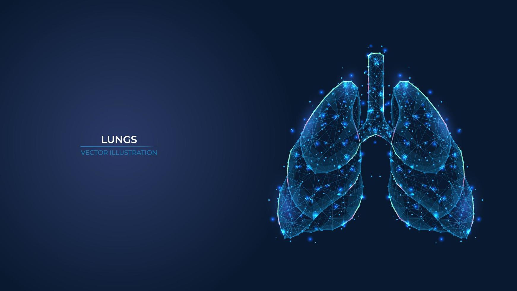 Futuristic abstract symbol of the human lung. Concept blue respiratory system, pneumonia, asthma. Low poly geometric 3d wallpaper background vector illustration.