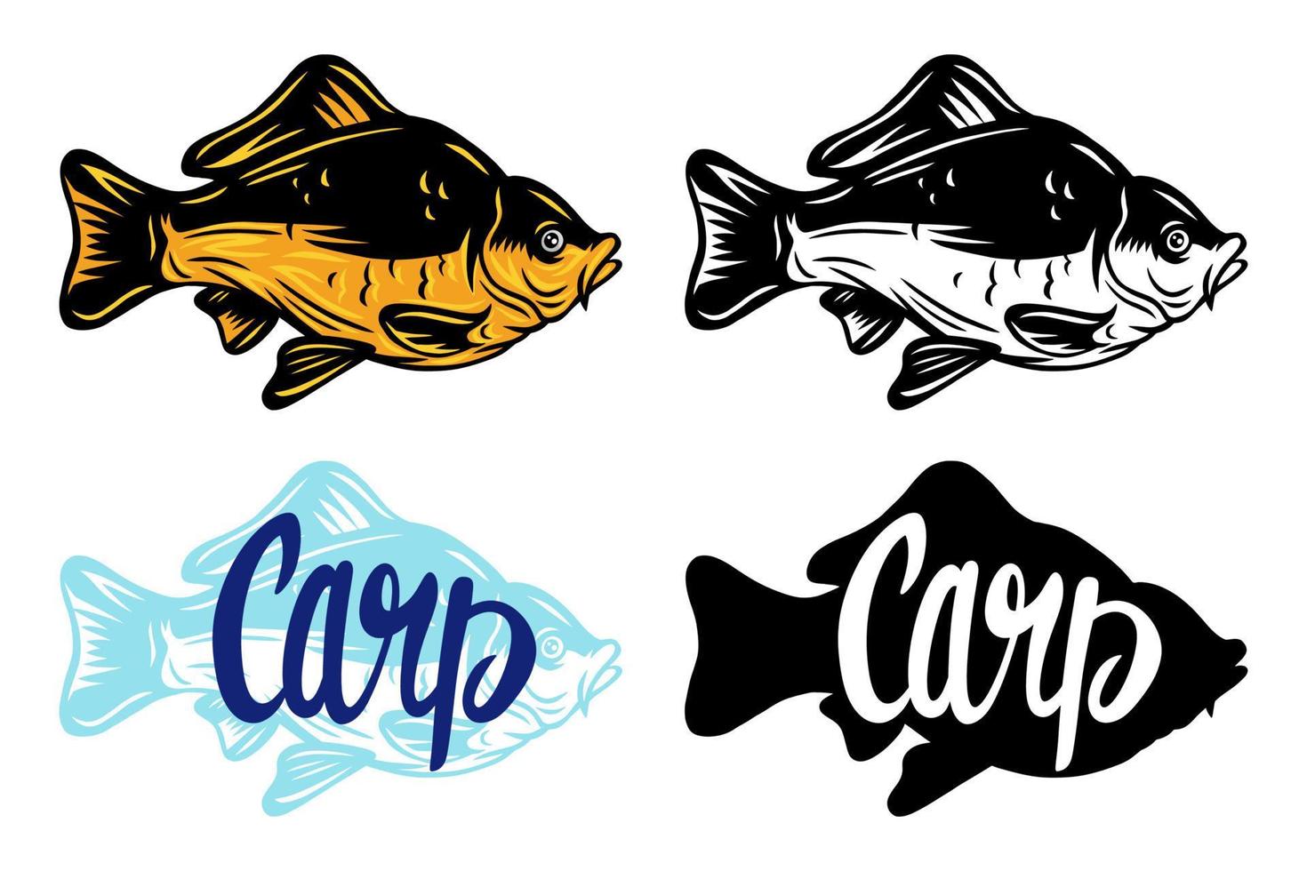 Vintage carp fish silhouette lettering retro isolated vector illustration on a white background.