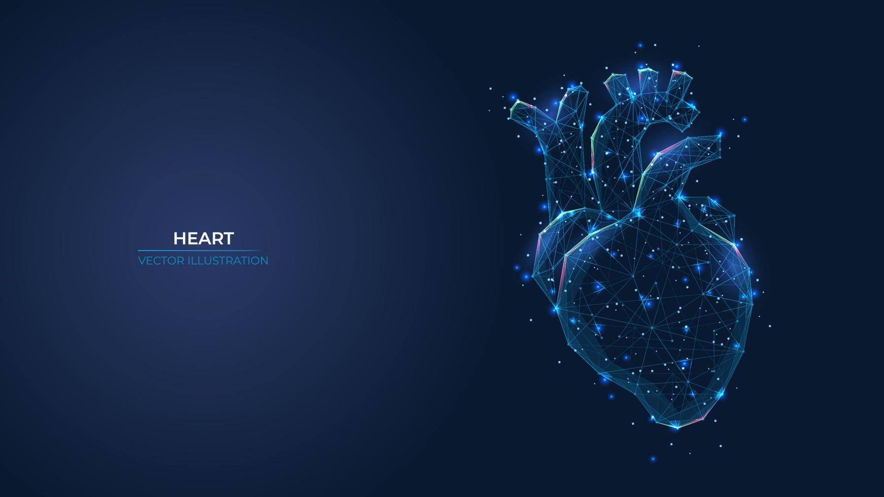 Futuristic abstract symbol of the human heart. Blue transplantation, diagnostic, innovative medicine concept. Low poly geometric 3d wallpaper background vector illustration.