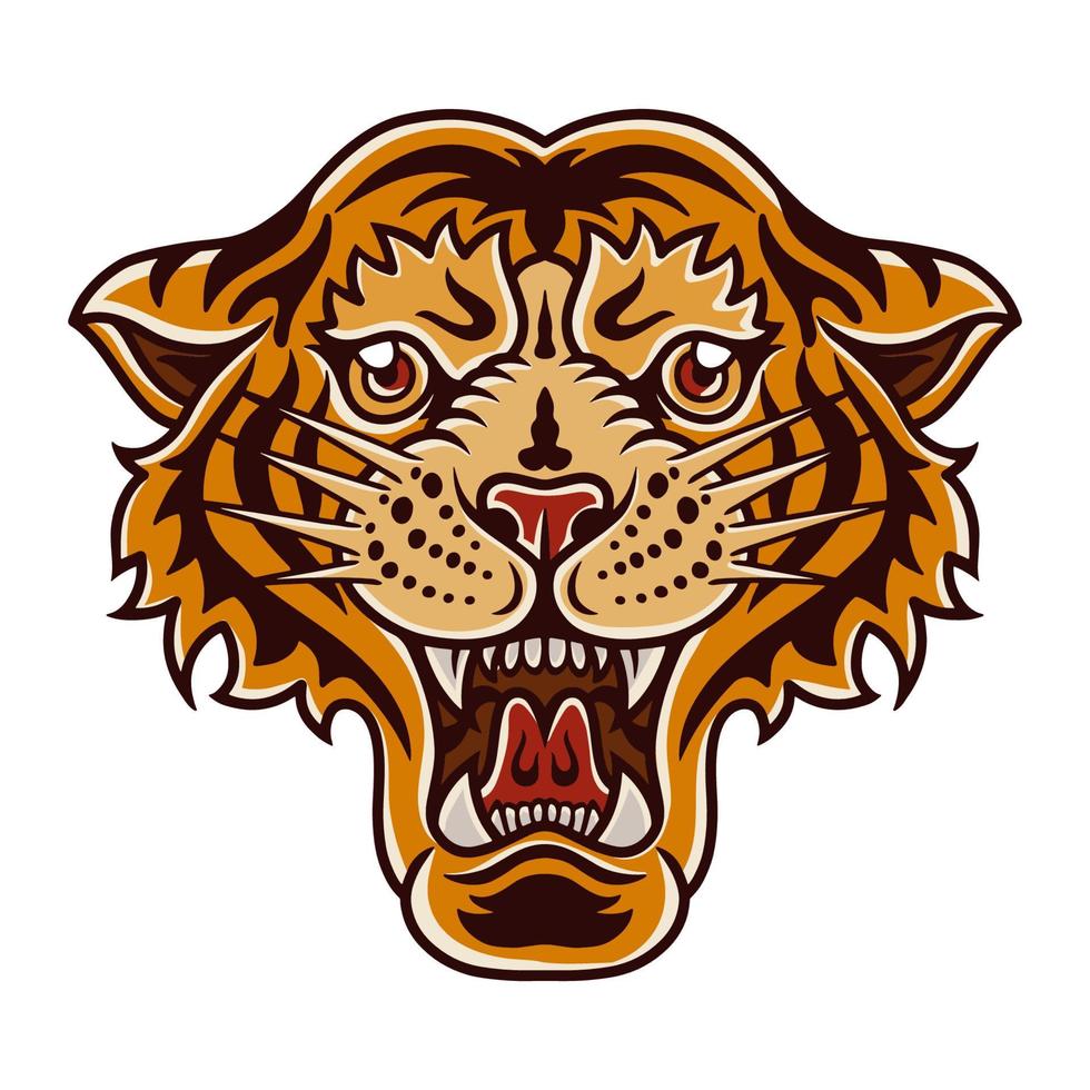 Tiger old school hand drawn retro style. vector