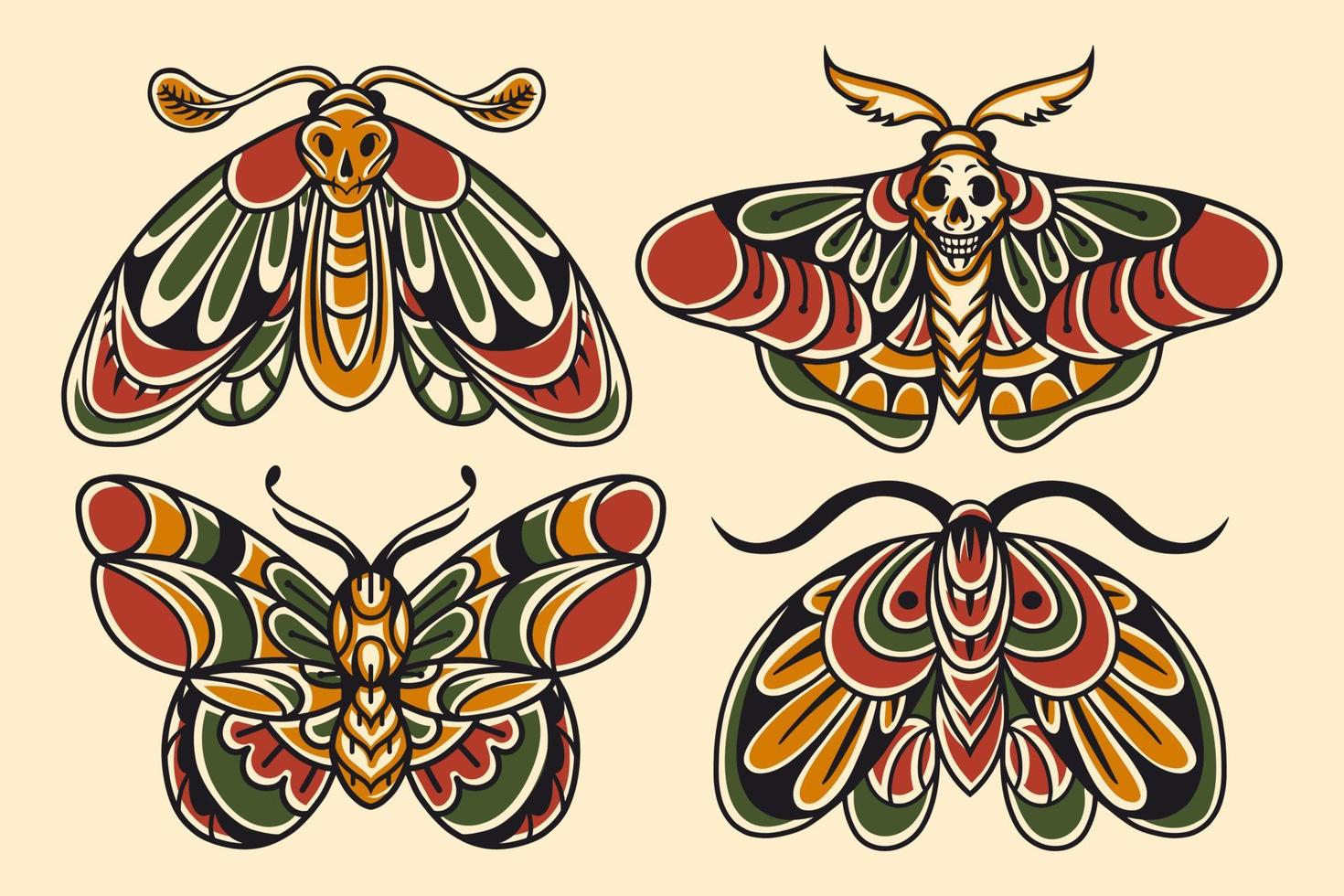 Moth hand drawing old school tattoo. Design element for poster, card, banner. Vector illustration.